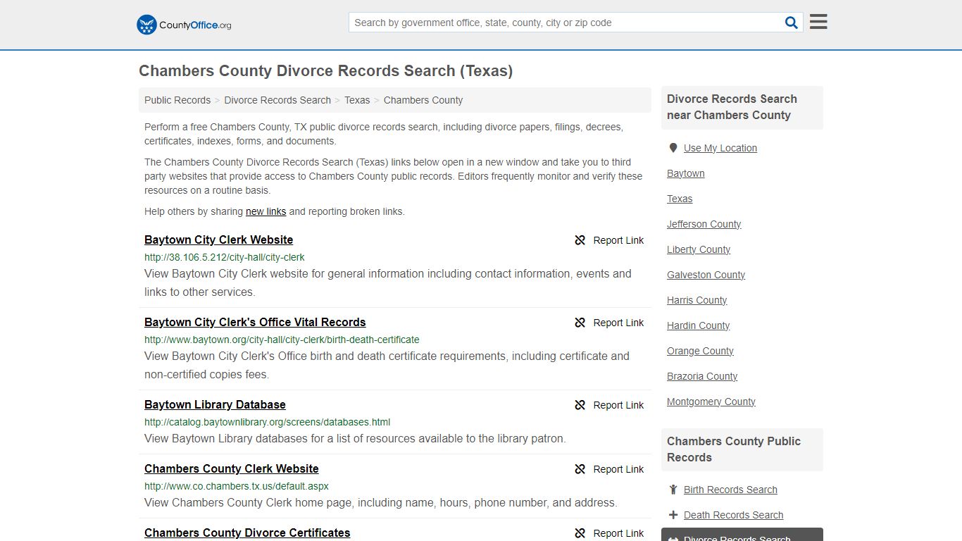 Chambers County Divorce Records Search (Texas) - County Office