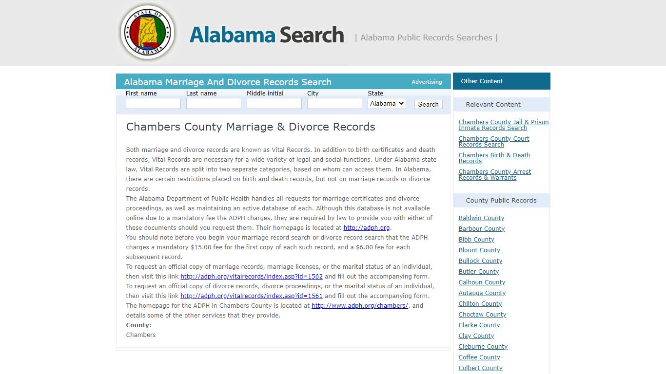 Chambers County Marriage & Divorce Records | Alabama - AL Search