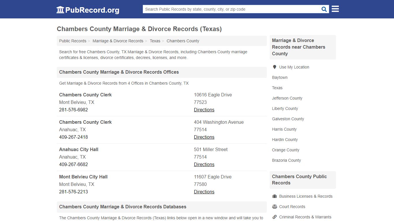 Chambers County Marriage & Divorce Records (Texas)