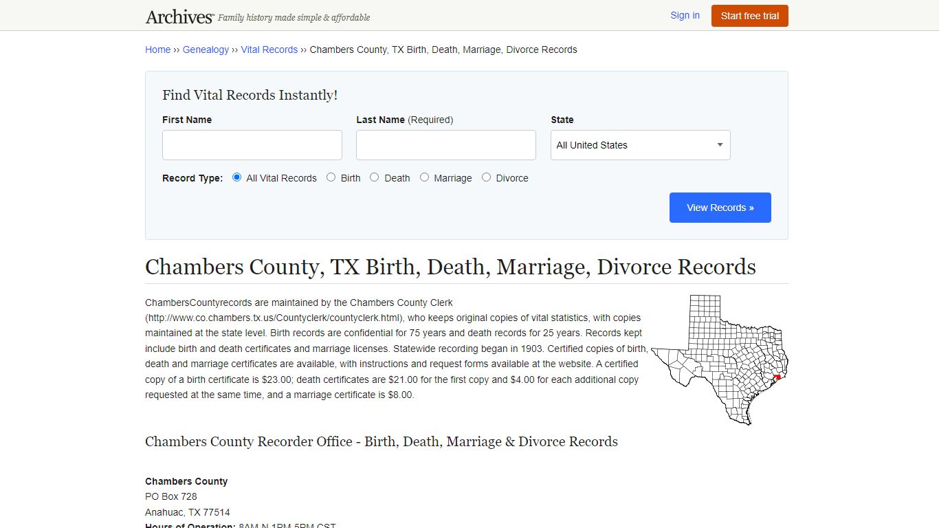 Chambers County, TX Birth, Death, Marriage, Divorce Records - Archives.com