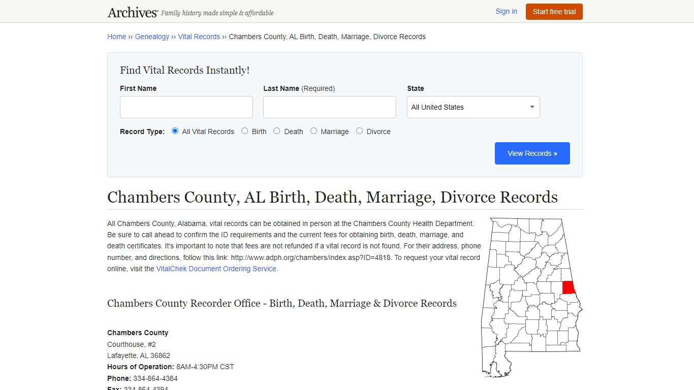 Chambers County, AL Birth, Death, Marriage, Divorce Records - Archives.com